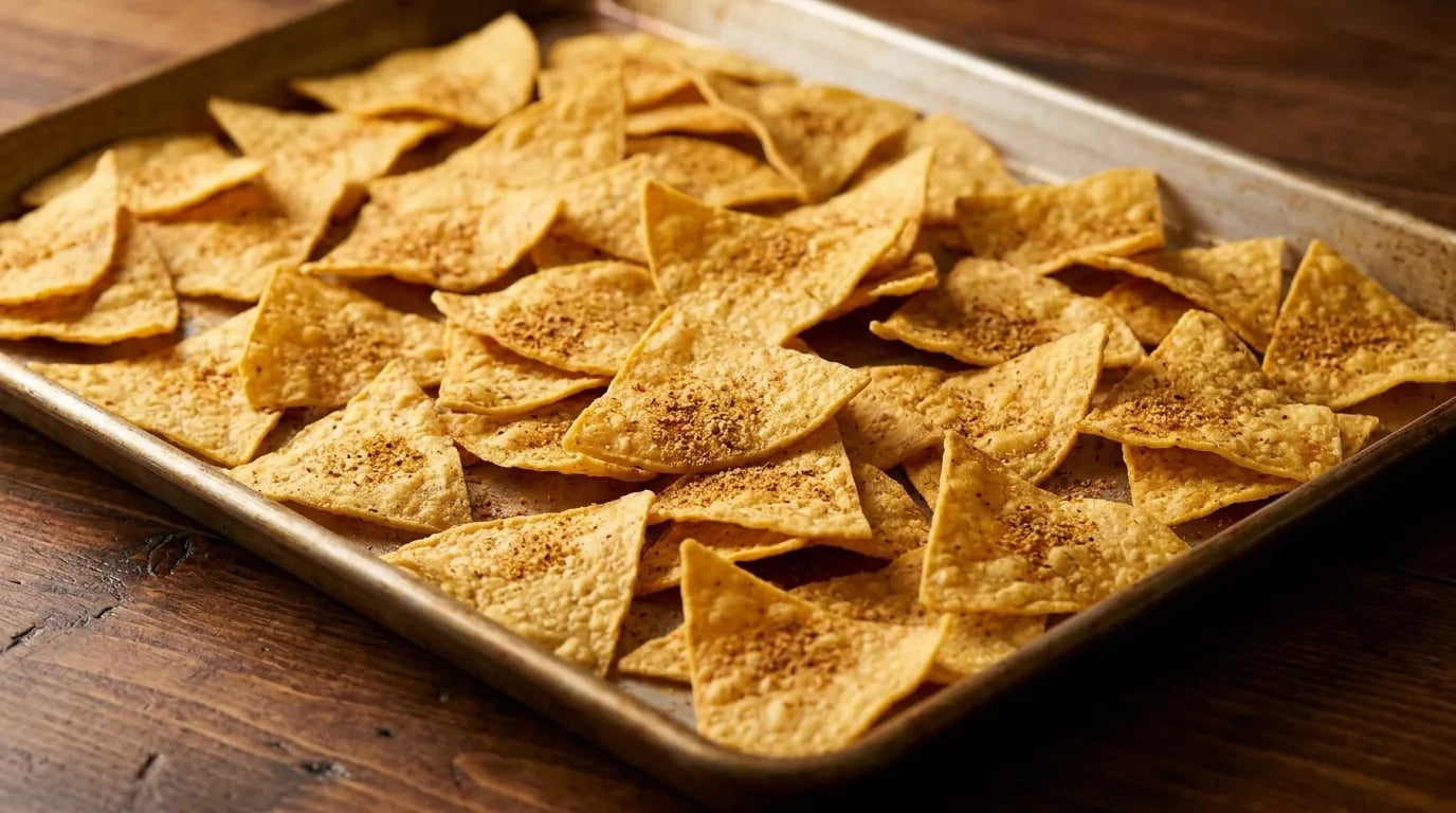 Loaded nachos with melted cheese on a baking tray